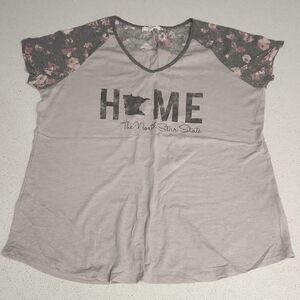 Home Graphic Tee with Floral Sleeves